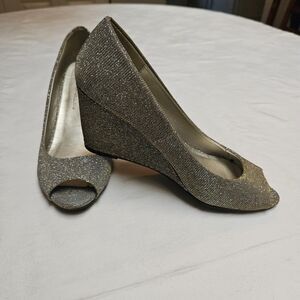 Metallic Silver & Champagne Shimmer Evening Shoes by CL by Laundry - Women's 7.5
